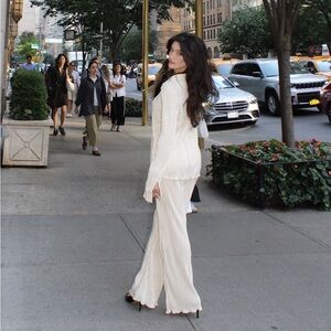 Plisse Pant Set in Beige XS